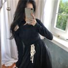 Plain Long-sleeve Loose-fit Top / One-shoulder Crop Tank Top / Slim-fit Pants