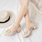 Chunky Heel Bow Faux Pearl Mary Jane Sandals