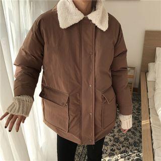 Fleece-collar Padded Cargo Jacket