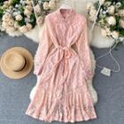 Long-sleeve Midi A-line Lace Shirtdress