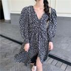 Long-sleeve Floral A-line Dress Dress - Floral - Black - One Size