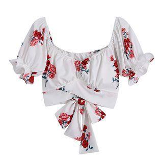 Short-sleeve Flroal Crop Top