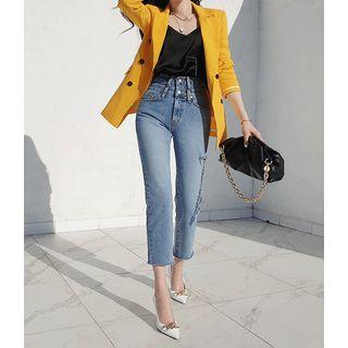 High-waist Slit-trim Jeans