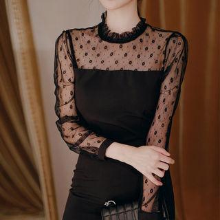 Dali Hotel Tulle-yoke Sheath Dress Black - One Size