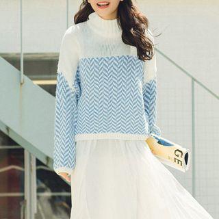 Mock Turtleneck Color Block Knit Top