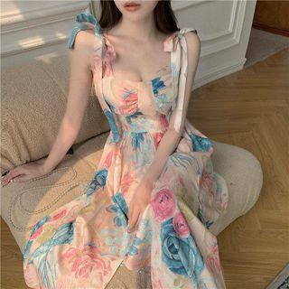Tie-strap Floral Midi Corset Dress