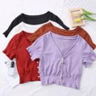 Heart-button Crop Knit Top In 5 Colors