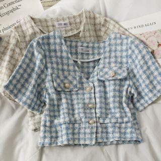 Twill V-neck Crop Shirt
