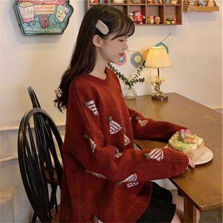 Hat Patterned Round Neck Sweater