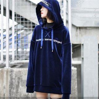 Oversized Lettering Velvet Hoodie