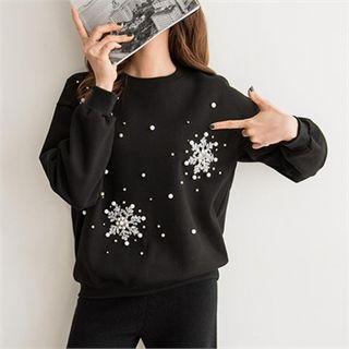 Snowflake Beaded Cotton Sweatshirt