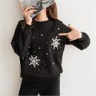 Snowflake Beaded Cotton Sweatshirt