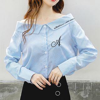 Lettering Pinstriped Blouse