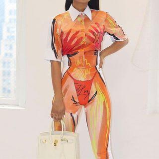Short-sleeve Print Shirt / Tights