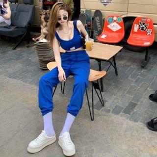 U-neck Crop Tank Top / High-neck Harem Pants