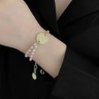 Embossed Disc Alloy Faux Pearl Bracelet Gold - One Size