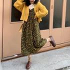 Long-sleeve Plain Cable Knit Cardigan / Long-sleeve High-neck Plain Top / Corduroy Floral Spaghetti Strap Dress