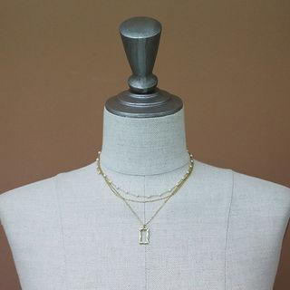 Rectangle-pendant Tiered Necklace Gold - One Size