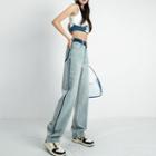 Contrast Trim High Waist Wide Leg Jeans (various Designs)