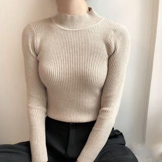 Semi-collar Plain Knit Top