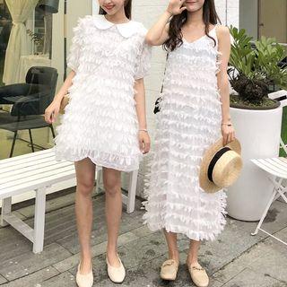 Fringed Short Sleeve Dress / Spaghetti-strap Dress