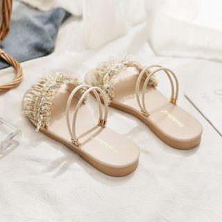 Fringed Trim Flat Sandals