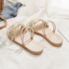 Fringed Trim Flat Sandals