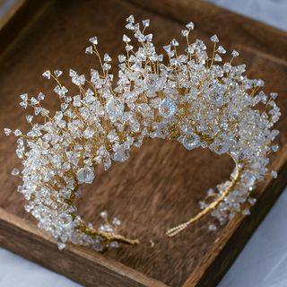 Rhinestone Wedding Crown 1pc - Gold & White - One Size