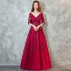 3/4-sleeve A-line Evening Gown