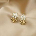Flower Rhinestone Alloy Earring E3336-2 - 1 Pr - Gold - One Size