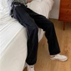 Zebra Print Pocket Distressed Straight Leg Jeans