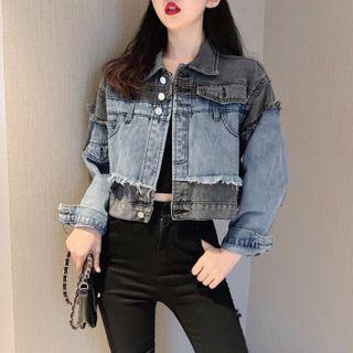 Two-tone Panel Cropped Denim Jacket