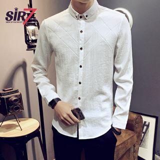 Panel Long-sleeve Linen Cotton Shirt