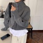 Buttoned Turtleneck Sweater Gray - One Size