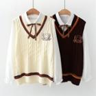 Set: Bow Shirt + Bear Sweater Vest