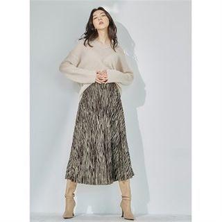 Pleated Long Zebra-pattern Skirt