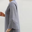 Seam-trim Bell-sleeve T-shirt Dress Gray - One Size