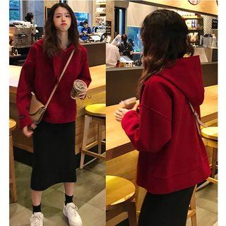 Plain Hoodie / Back Slit Midi Skirt