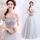 Off-shoulder Floral Applique Ball Gown