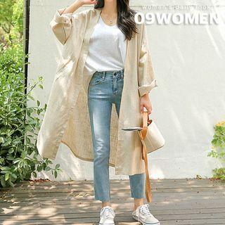Plus Size Linen Blend Open Long Cardigan