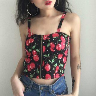 Cherry Print Camisole Black - One Size