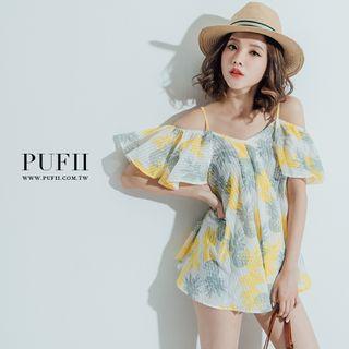 Cut-out Shoulder Pattern Top