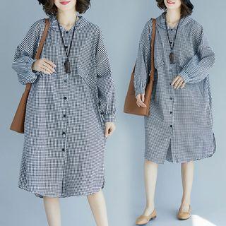Plaid Long-sleeve Shirtdress Plaid - L