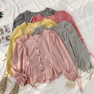 Checked Square-neck Blouse