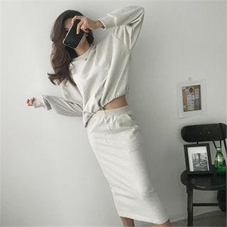 Set: Drawcord-hem Sweatshirt + H-line Midi Skirt