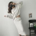 Set: Drawcord-hem Sweatshirt + H-line Midi Skirt