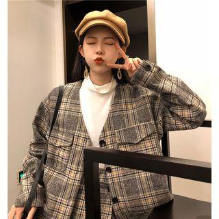 Long-sleeve T-shirt / Plaid A-line Skirt / Plaid Long-sleeve Bolero Jacket