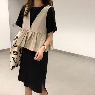 Set: V-neck Vest + Short-sleeve T-shirt Dress
