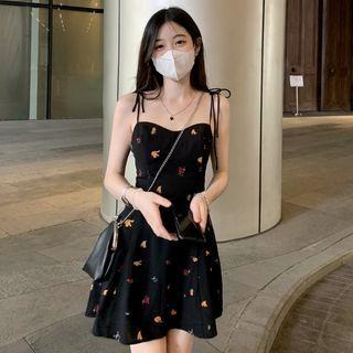 Spaghetti-strap Fruit Print Mini A-line Dress
