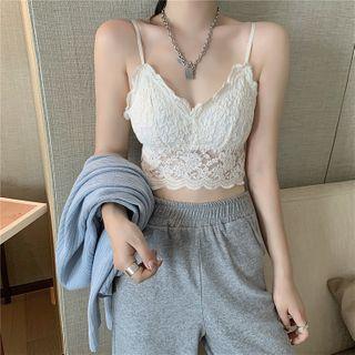 Plain Light Cardigan / Lace Camisole Top / Loose-fit Pants